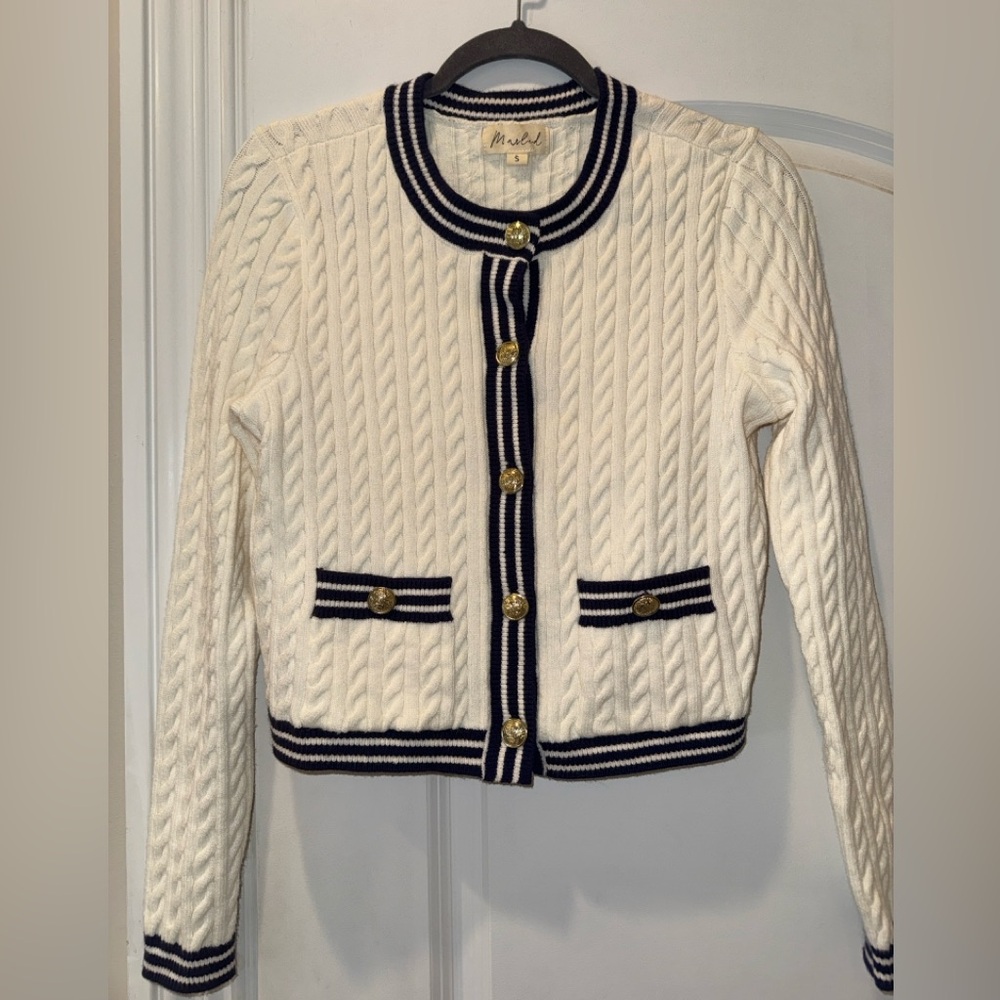 Marled Navy and White Knit Sweater